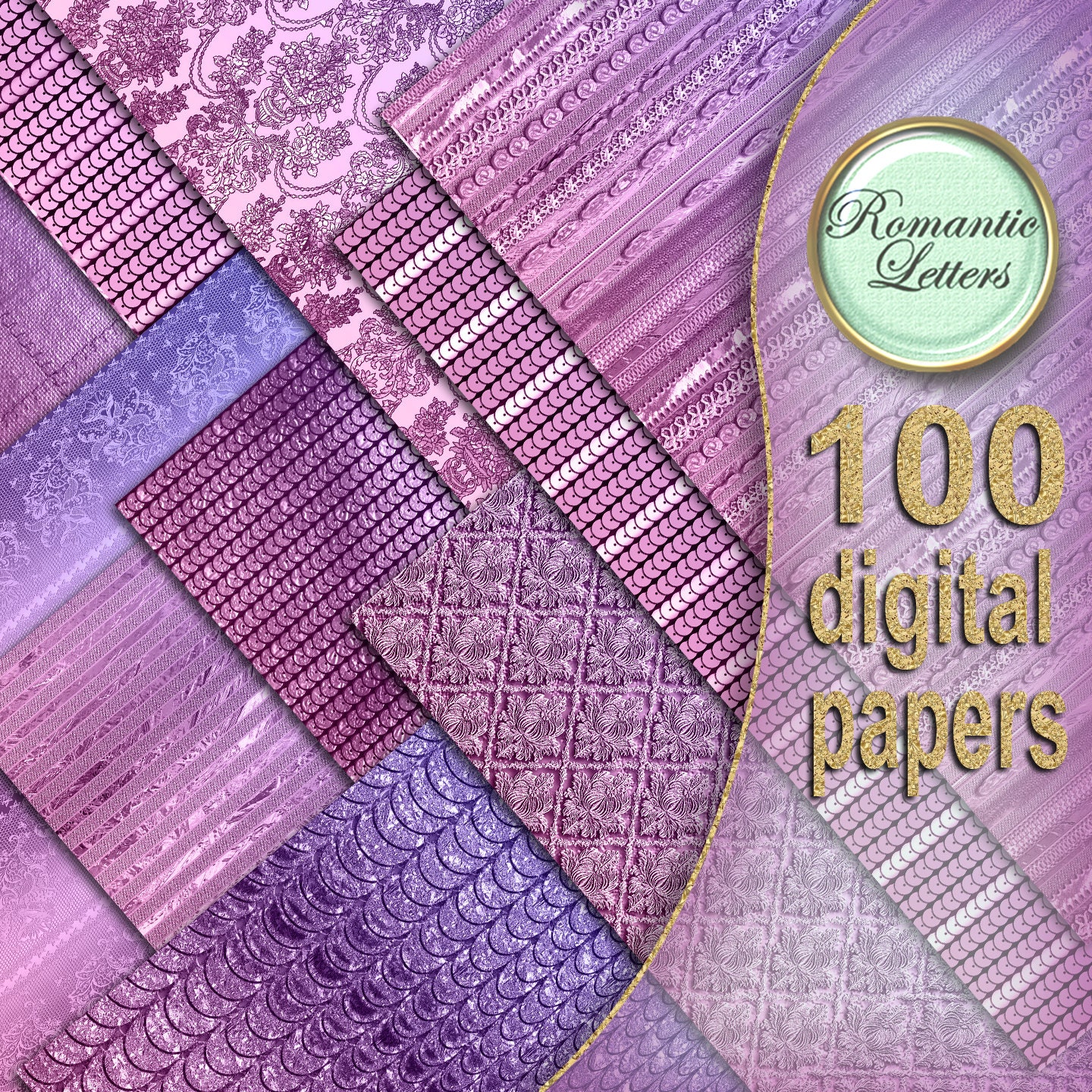 100 Digital Papers Printable Texture Digital Scrapbooking Background ...