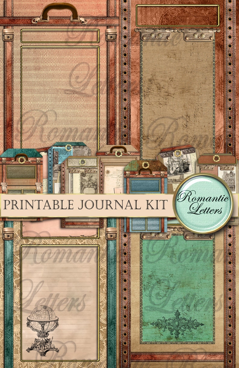 Printable travel journal kit digital scrapbooking printable junk journal craft paper A4 8.5x11 mini album printable journal pages tags card image 5