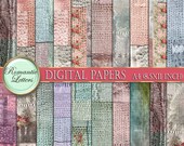 Digital printable craft paper digital scrapbook paper background fabric texture stitched patchwork embroidery shabby chic download 8x11 inch