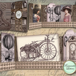 Steampunk Printable loaded envelope journal pockets cards digital scrapbook printable craft paper A4  8.5x11 mini album vintage journal tag