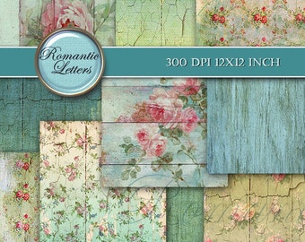 Floral Digital Scrapbook Paper pack Shabby Chic Vintage rose flower digital background digital scrapbook paper Shabby chic paper pack floral