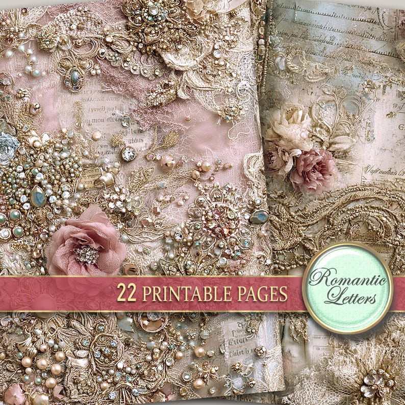 Digital Printable Scrapbook Paper Pack Shabby Chic Junk Journal Pages ...