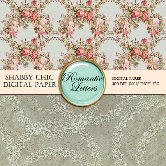 Digital Scrapbook Paper Pack Floral Digital Paper Rose Floral Shabby ...