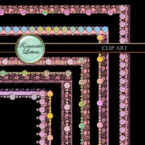 Digital Borders Diamond Lace Clip Art Digital Scrapbook Gemstone Shabby Chic Pink Frame Diamond ...