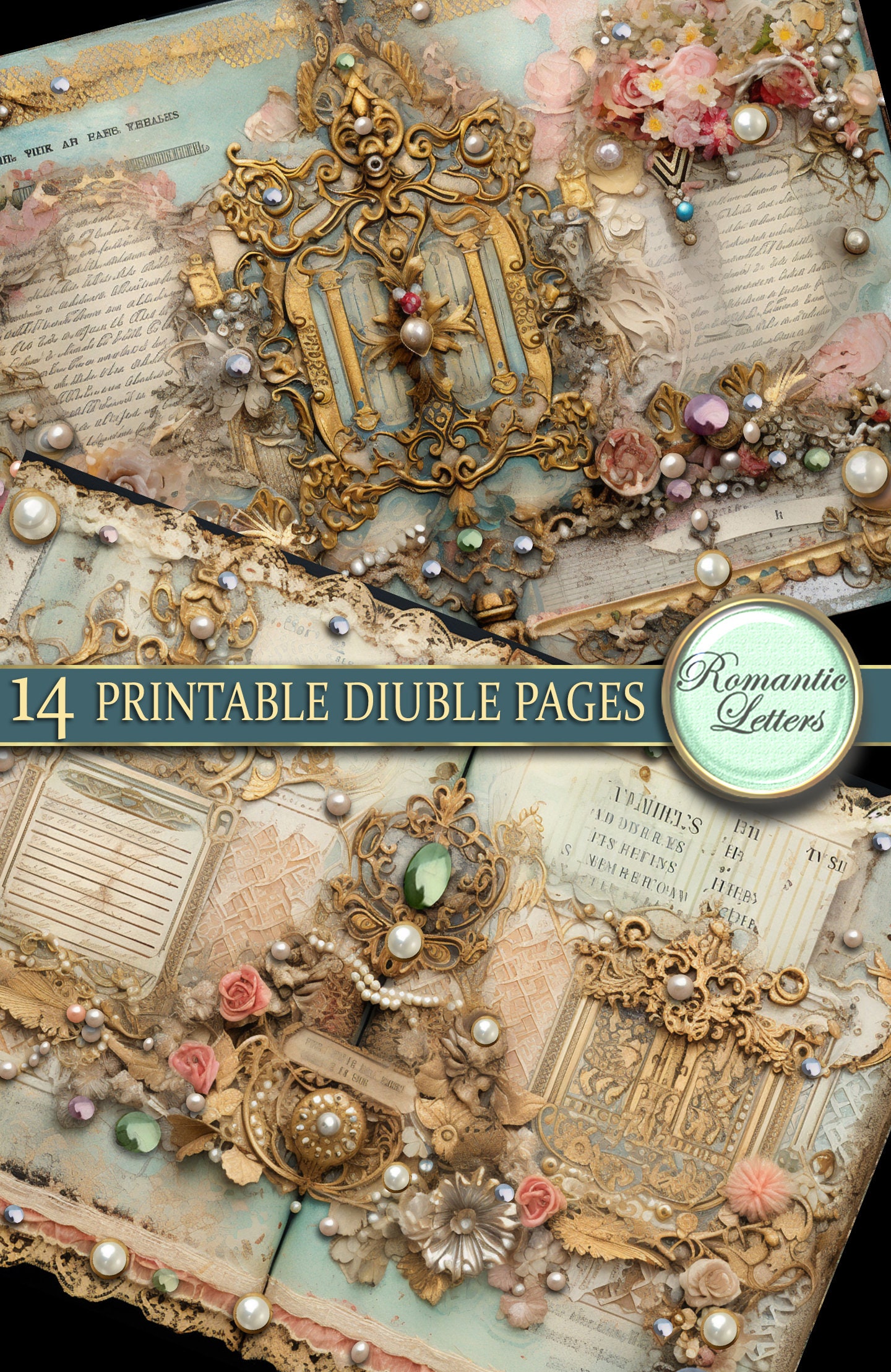 Printable Junk Journal Pages Cards Digital Scrapbook Paper Pack Antique ...