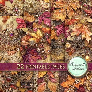 Herbstlaub Digital bedruckbares Papier Scrapbook Papier Pack Quilt Quilt Herbst Junk Journal Shabby Chic Thanksgiving A4
