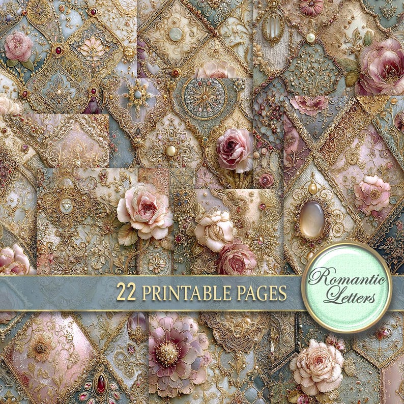 Digital Printable Scrapbook Paper Pack Shabby Chic Junk Journal Pages ...