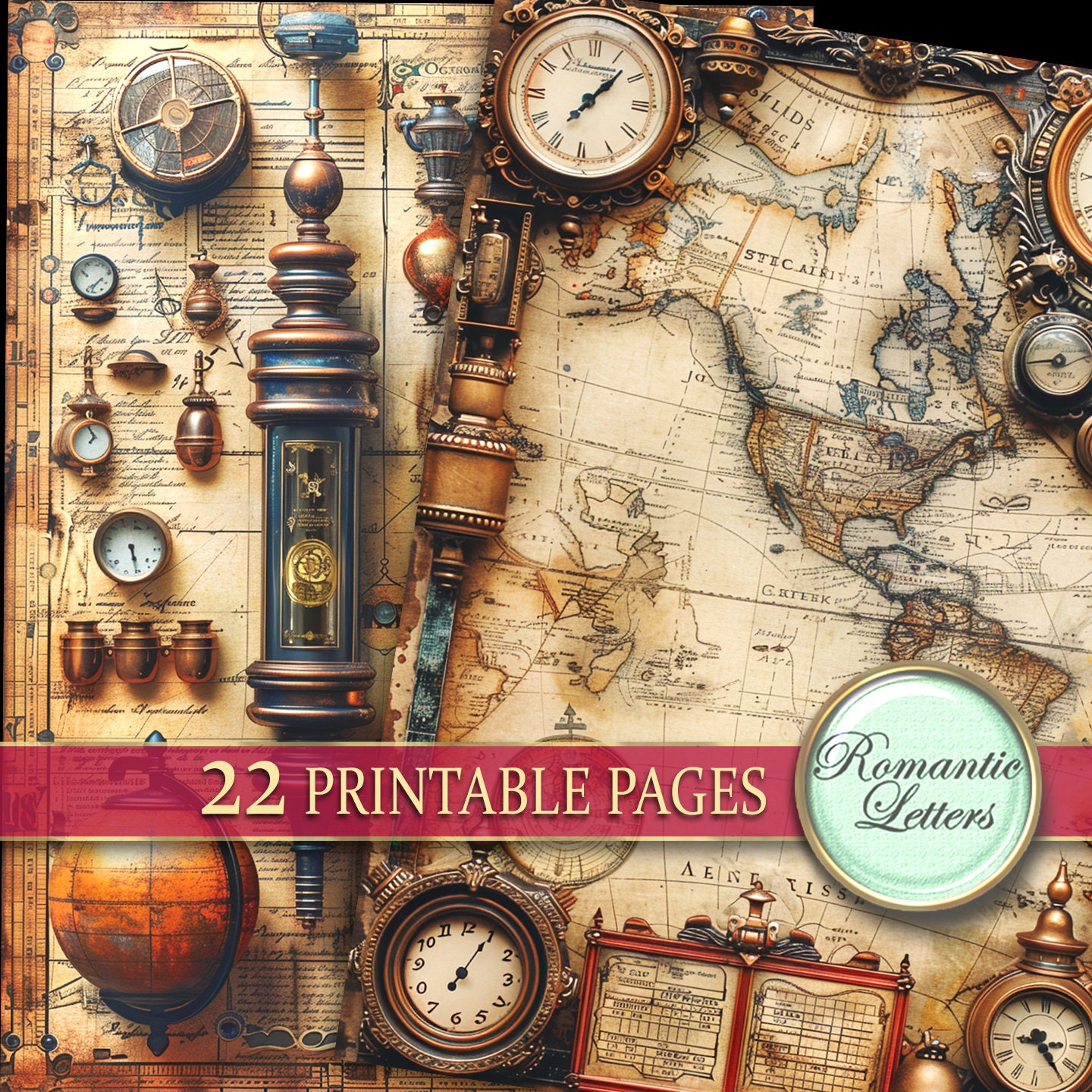 Steampunk Junk Journal Pages Digital Scrapbook Paper Pack Rust Metal ...