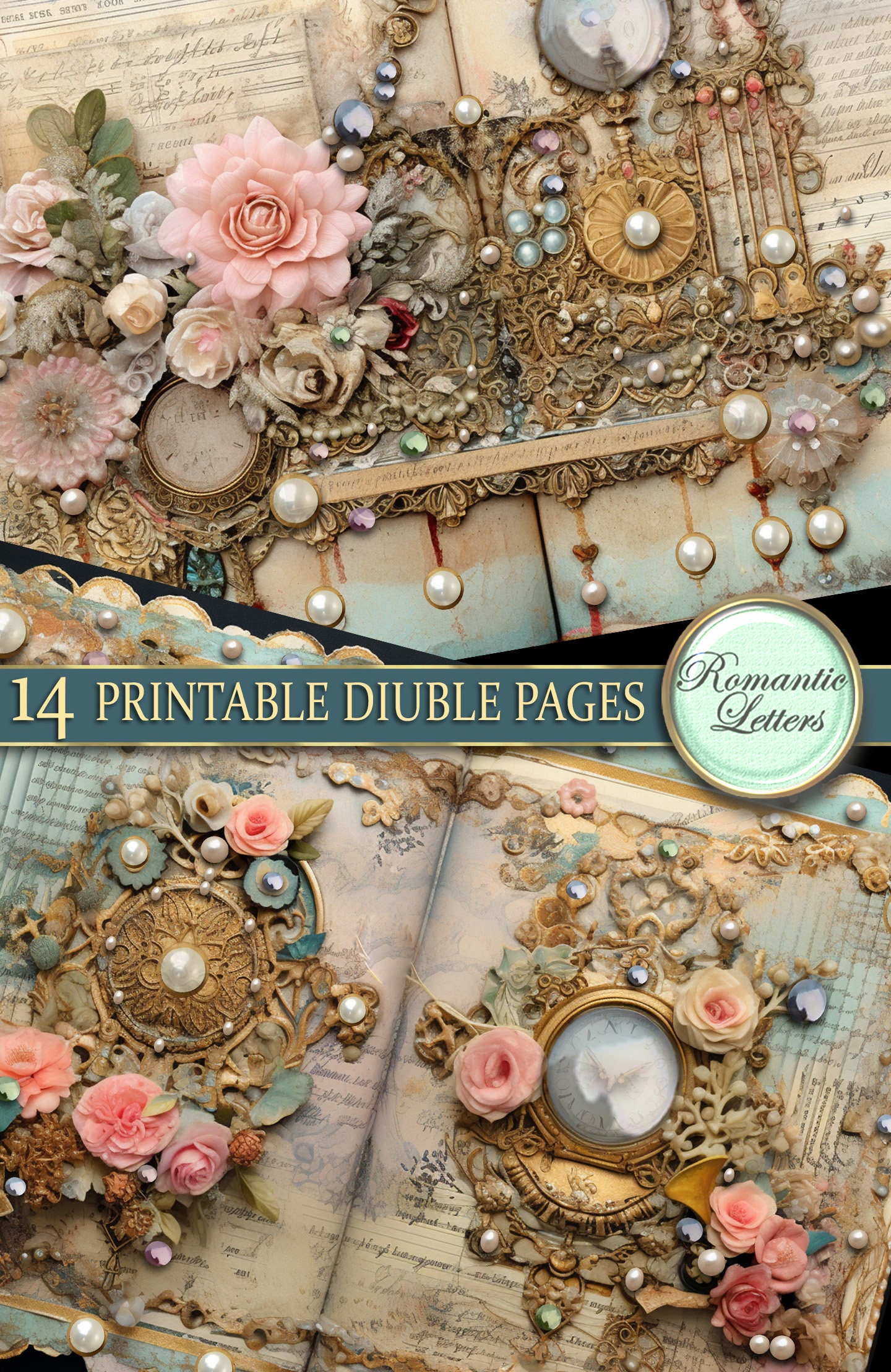 Printable Junk Journal Pages Cards Digital Scrapbook Paper Pack Antique ...