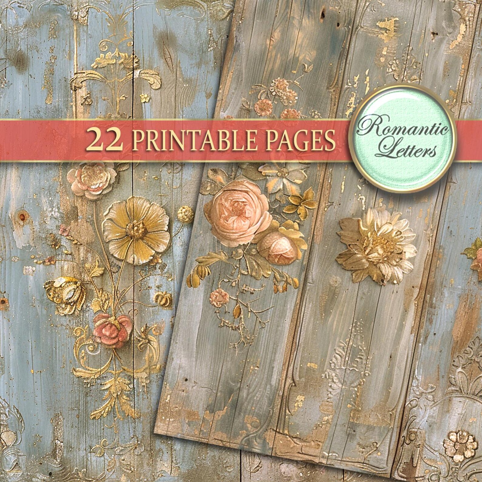 Rose Digital Paper Pack Scrapbook Background Floral Shabby Chic Digital ...