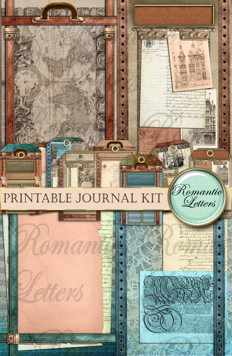 Printable travel journal kit digital scrapbooking printable junk journal craft paper A4 8.5x11 mini album printable journal pages tags card image 9