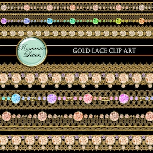 Diamond gold lace clip art Digital scrapbook border digital gemstone clip art gold lace ribbon clip art diamond rhinestones clip art golden