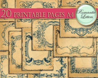 Digital printable scrapbook frames background paper printable paper pack junk journal blank pages vintage craft paper sepia old paper A4