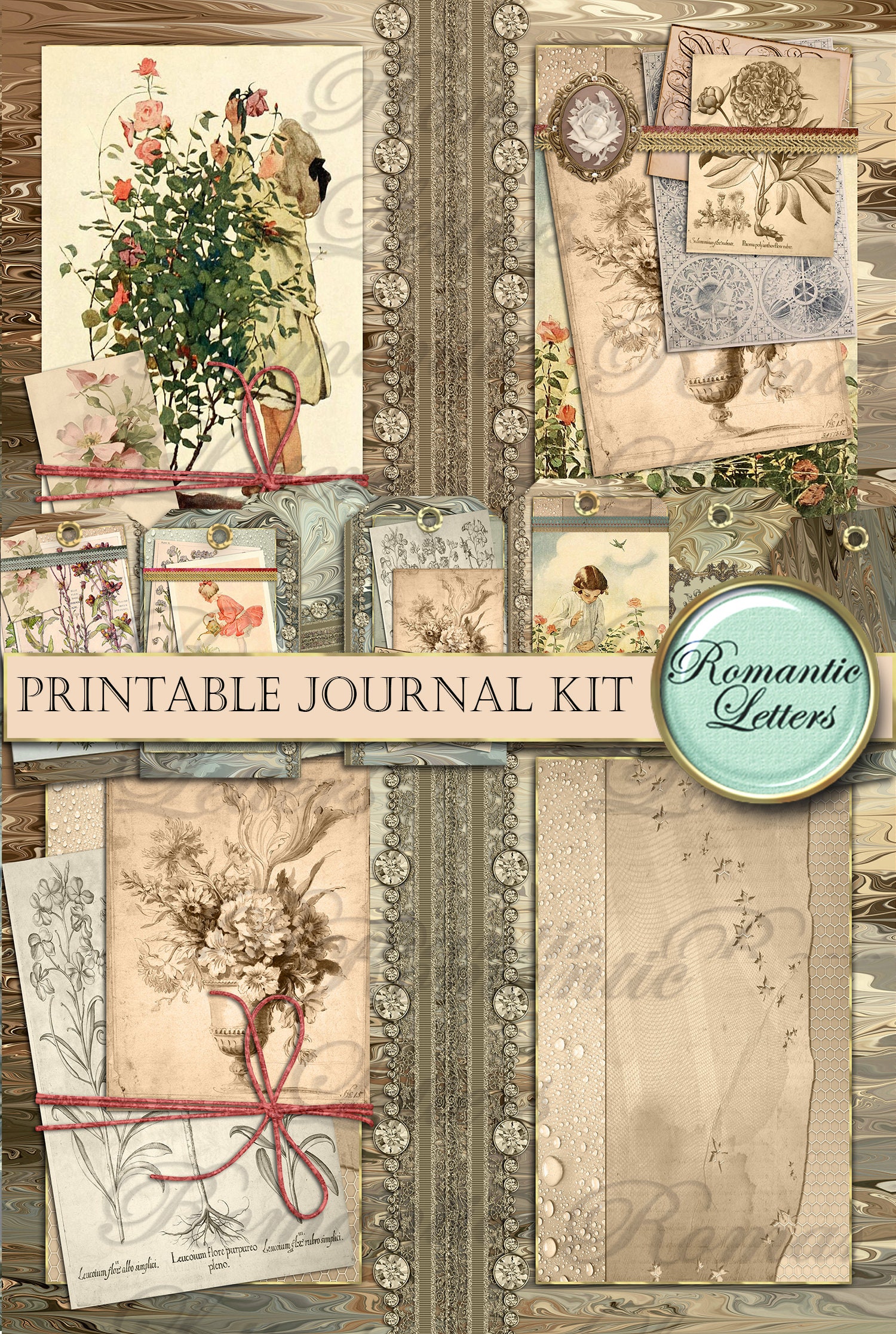 Printable Junk Journal Kit Vintage Digital Scrapbooking Paper Printable ...