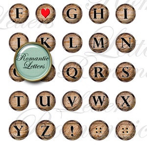 Digital scrapbooking alphabet 1 inch circle wood texture digital clip art  letters png 1 inch circle Typewriter Keys Steampunk alpha clipart