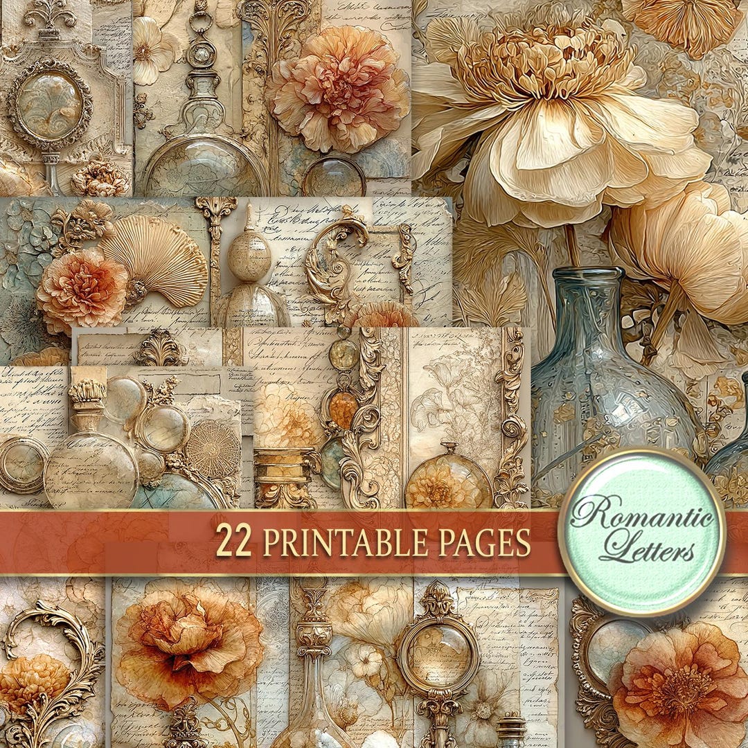 Antique Digital Printable Scrapbook Paper Pack Junk Journal Pages ...