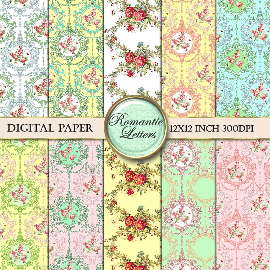 Floral Digital Scrapbook Paper Pack Rose Shabby Chic Rose - Etsy