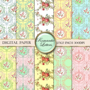 Kwiatowy cyfrowy papier do scrapbookingu róża Shabby Chic kwiaty róża tło do druku tapeta domek dla lalek do druku papier do decoupage Shabby
