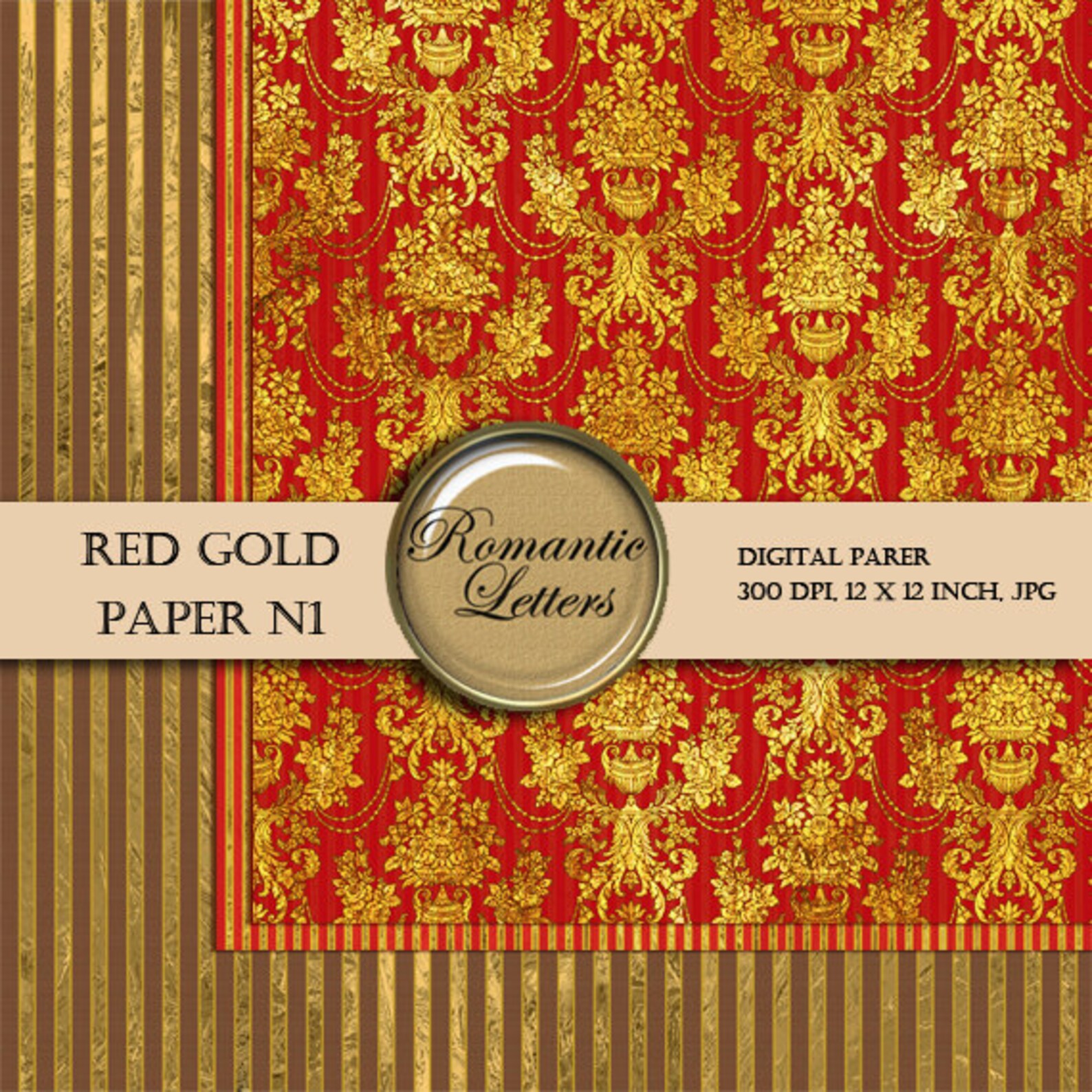 Digital Paper Damask Gold Digital Paper Red Gold Digital Etsy