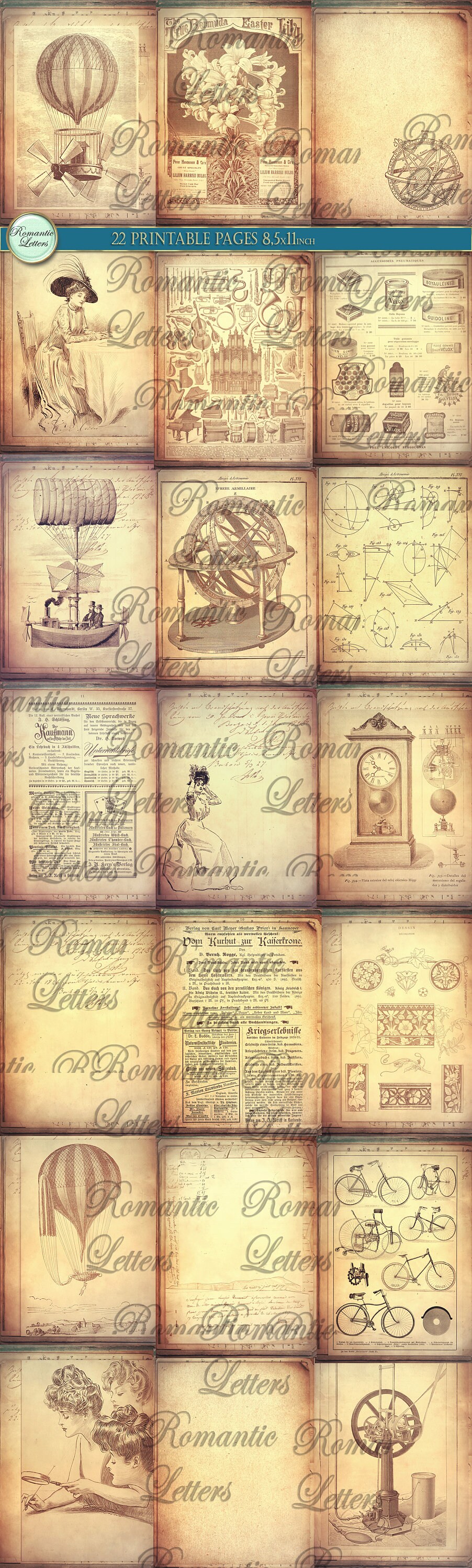 Steampunk Ephemera Digital Paper Pack Printable Journal Pages Victorian ...