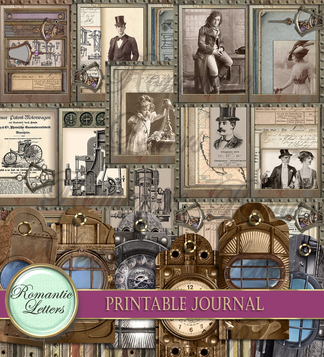 Printable Junk Journal Kit Steampunk Industrial Digital Scrapbook ...