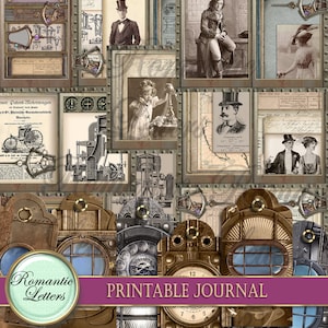 Printable Junk journal kit Steampunk industrial digital scrapbook printable journal old craft paper A4  8.5x11 journal page tag card PART1