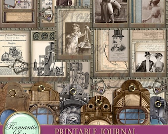 Printable Junk journal kit Steampunk industrial digital scrapbook printable journal old craft paper A4  8.5x11 journal page tag card PART1