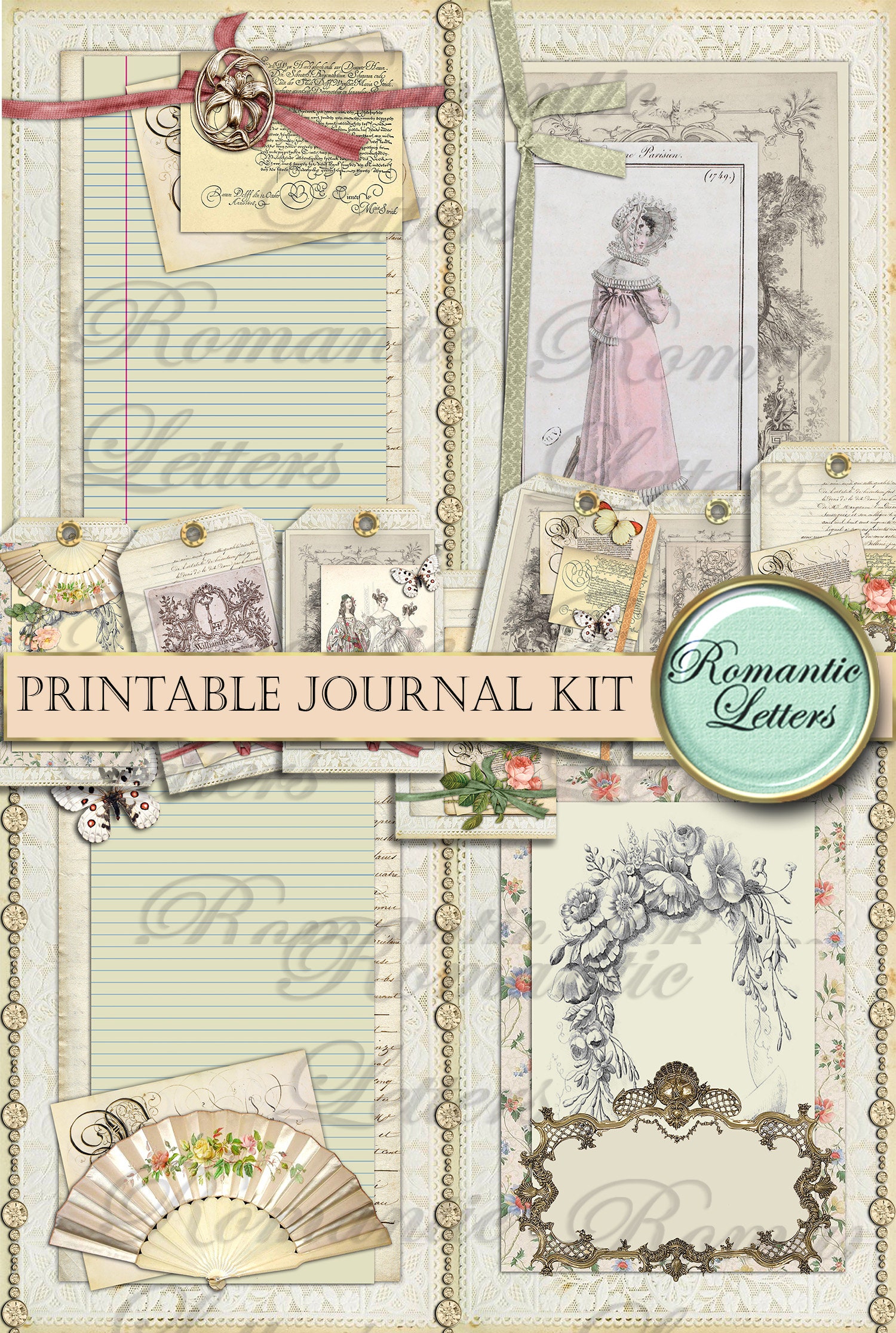 Printable Junk Journal Kit A4 Printable Scrapbook Paper 8.5x11 Digital ...