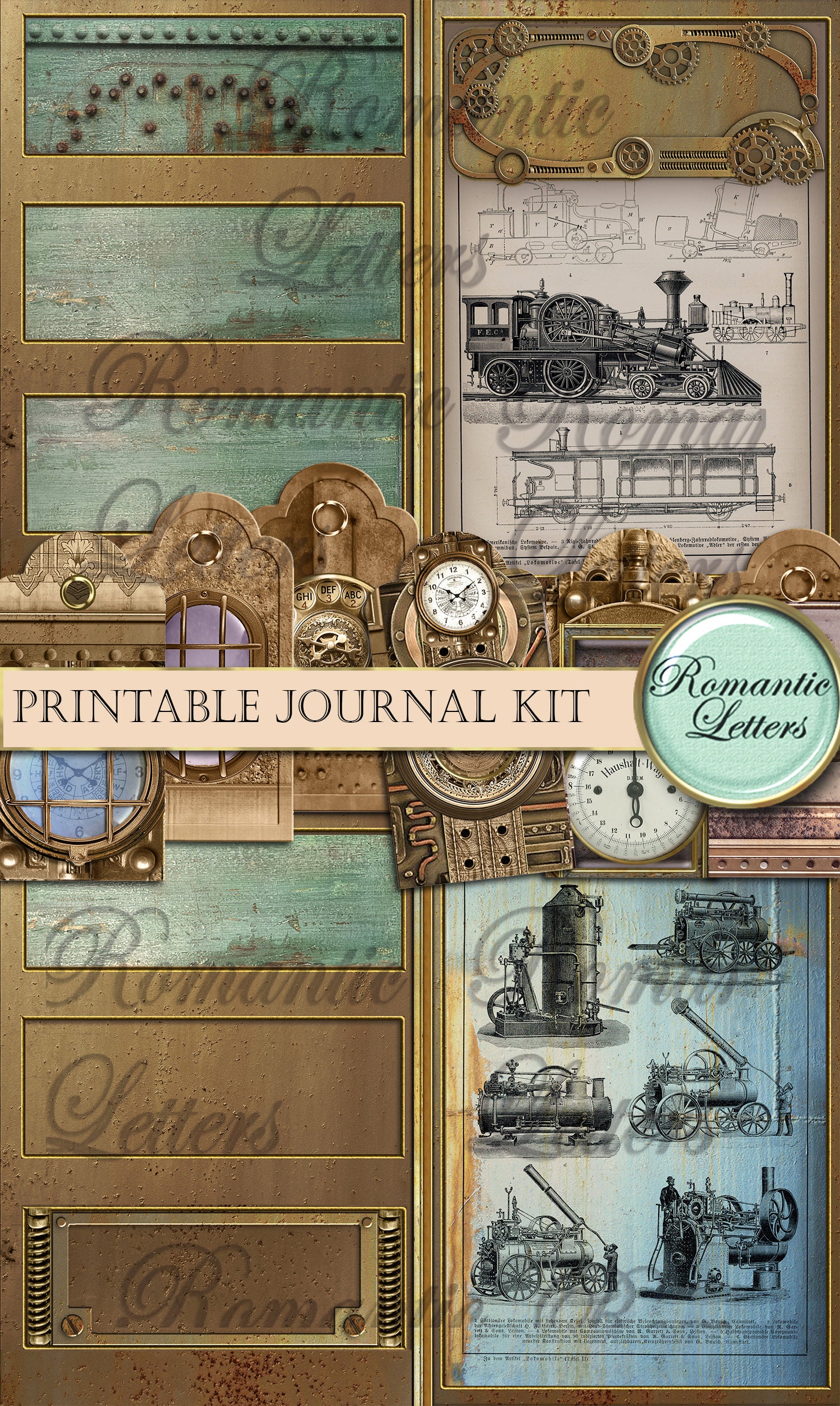 Steampunk Printable Junk Journal Kit Industrial Digital Scrapbook ...