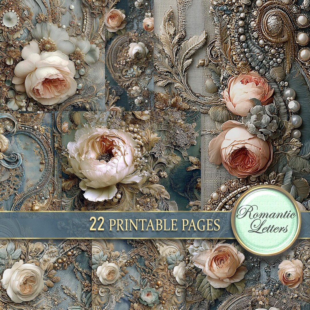 Rose Digital Printable Scrapbook Paper Pack Floral Junk Journal Pages ...