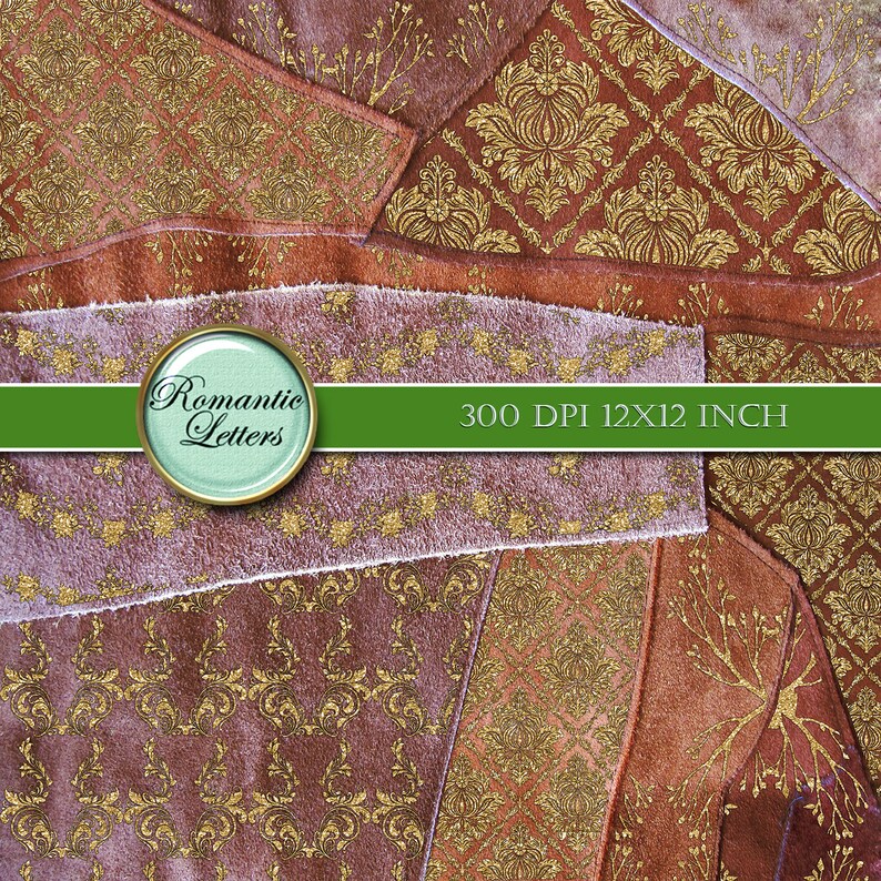 Gold Patchwork Digital Scrapbook Album Paper Fabric Gold Print Etsy