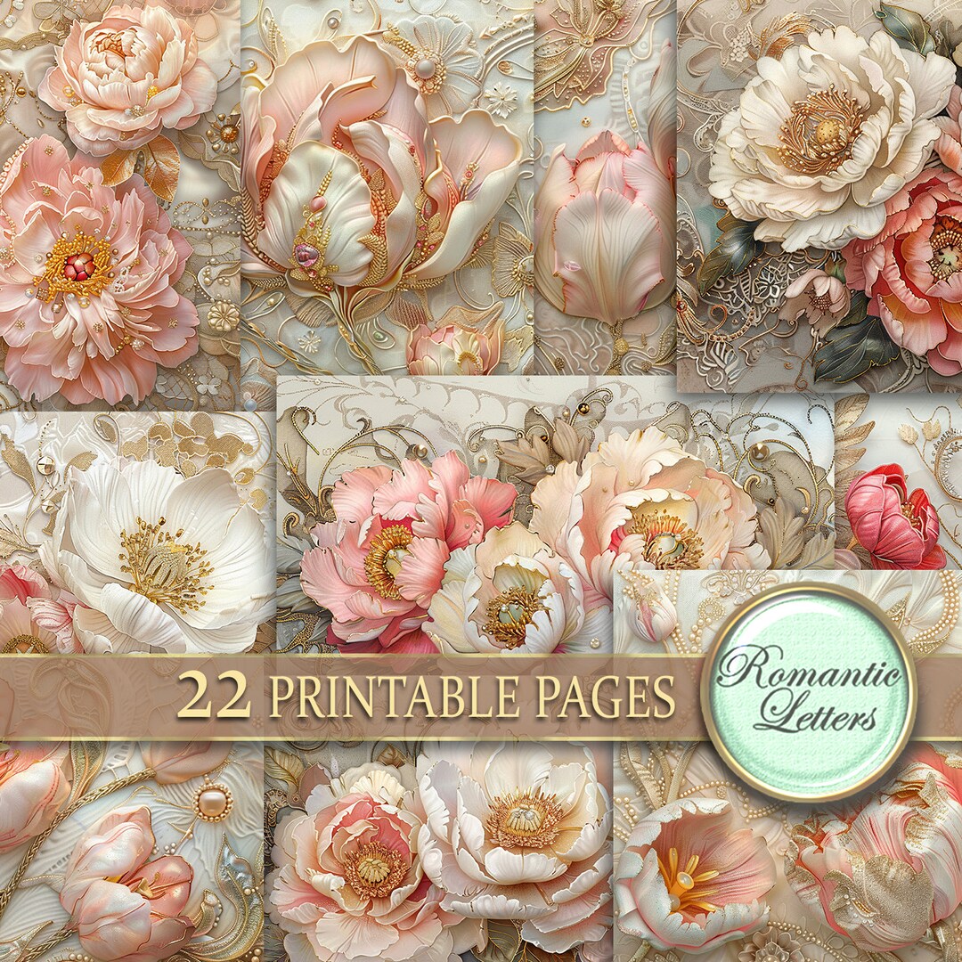Digital Printable Scrapbook Paper Pack Floral Junk Journal Pages Shabby ...