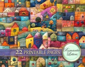 Digital printable scrapbook paper pack junk journal paper Patchwork fabric stitched printable craft paper kids album patchwork paper