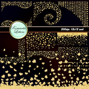 Gold heart confetti digital overlay Photoshop clip art gold confetti clip art overlay Sparkling clipart scrapbook border gold heart clipart