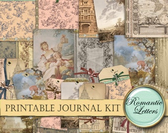 Printable Junk journal kit digital collage sheet printable junk journal paper craft A4  8.5x11 vintage baroque mini album instant download