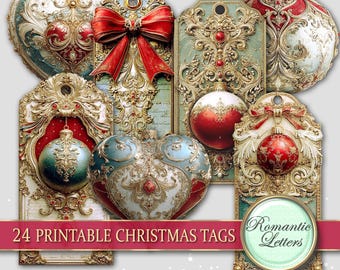 Digital Christmas gift tags Printable greeting cards Victorian Christmas tree paper decorations bookmarks