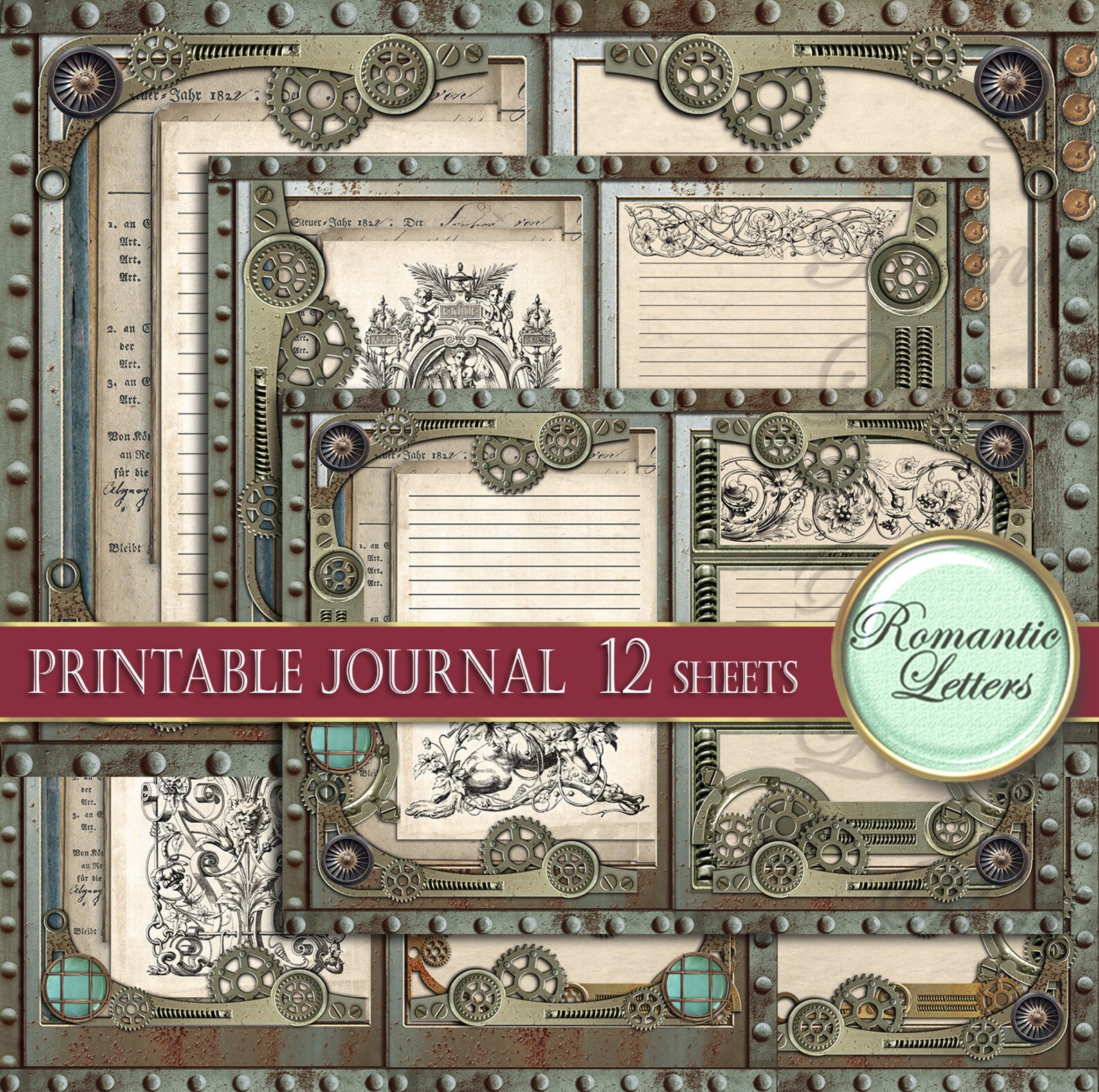 Steampunk Printable Junk Journal Kit Industrial Digital Scrapbook ...