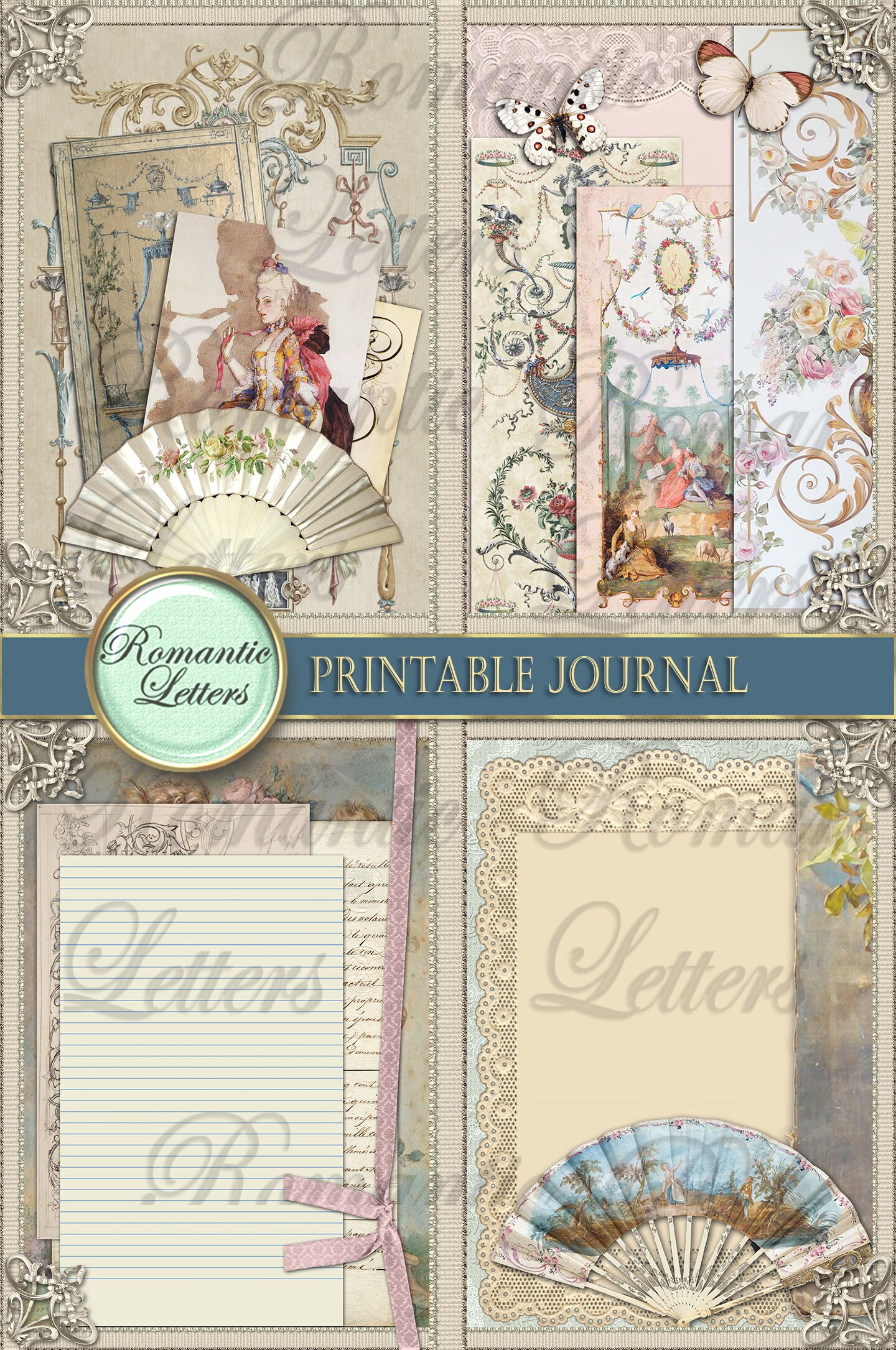 Printable Junk Journal Kit Shabby Chic Digital Scrapbook Paper ...
