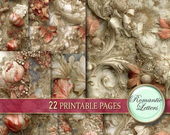 Autumn leaves digital printable scrapbook paper pack printable junk journal pages decoupage seamless patterns golden autumn fall beige A4