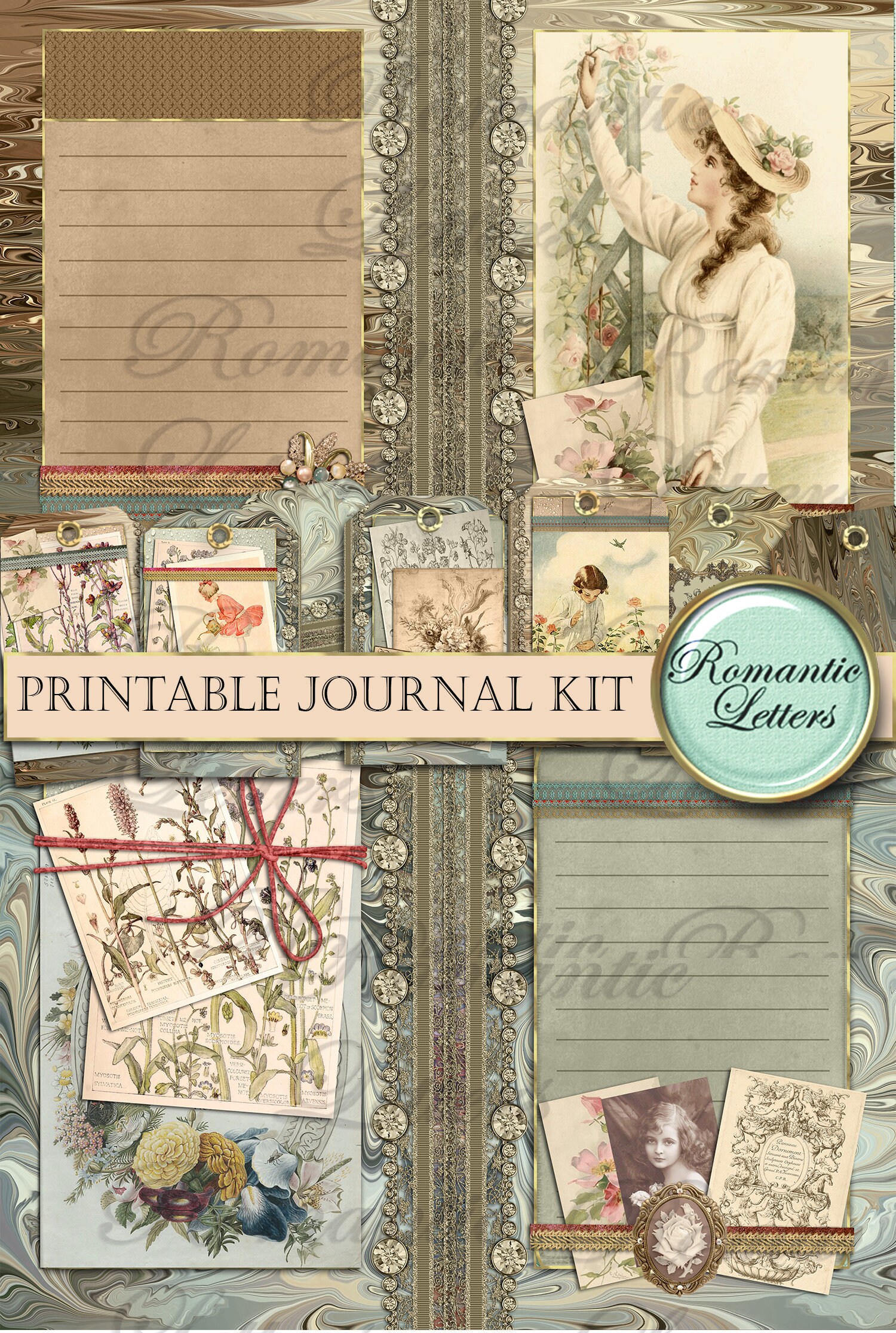 Printable Junk Journal Kit Vintage Digital Scrapbooking Paper Printable ...