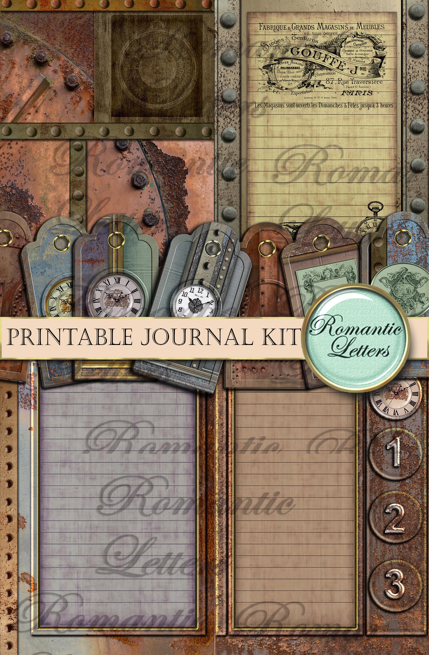 Steampunk Printable Junk Journal Kit Digital Scrapbook Printable Paper ...