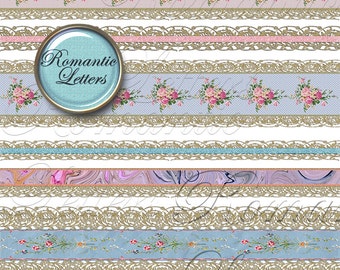 Digital scrapbook clipart Shabby chic rose digital printable scrapbook ribbon shabby chic wedding clipart border rose gold printable wedding