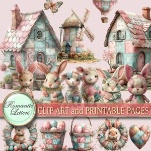 Osterhase digitale Clip Art Set druckbare Scrapbook Papier Ostereier Aquarell Clipart Ostern Korb Download Kaninchen Clipart