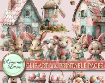 Osterhase digitale Clip Art Set druckbare Scrapbook Papier Ostereier Aquarell Clipart Ostern Korb Download Kaninchen Clipart