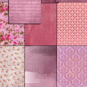 May include: 20 printable digital papers in pink and purple hues. The papers feature various patterns, including floral, stripes, polka dots, and textures.  20 PRINTABLE PAPERS A4 (8.5x11 inch)