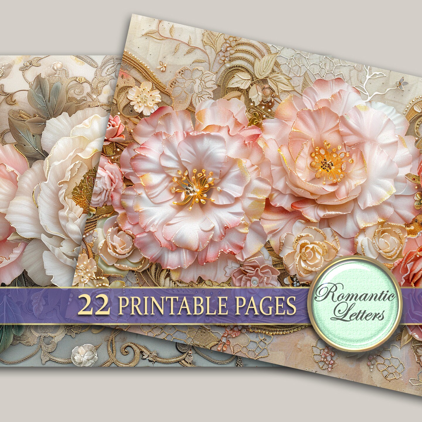 Botanical Digital Scrapbook Paper Pack Shabby Chic Flowers Wedding ...