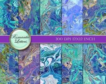 Digital Paper Pack Marbled blue paper pack Digital art marbled paper background origami printable paper pack abstract printable art