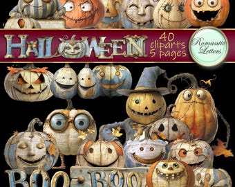 Citrouille d'Halloween clipart éléments de scrapbooking numérique imprimable Citrouille drôle mignon citrouille clipart automne clipart Happy Halloween papier A4