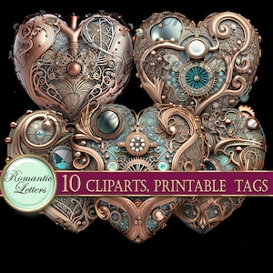 Steampunk Heart clip art digital printable tags junk journal tag rust texture digital scrapbook elements tags Steampunk clipart PNG download