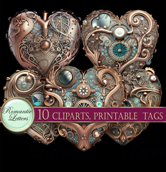 Steampunk Heart clip art digital printable tags junk journal tag rust texture digital scrapbook elements tags Steampunk clipart PNG download